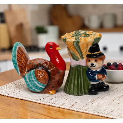 Thanksgiving Bear And Turkey Salt And Pepper