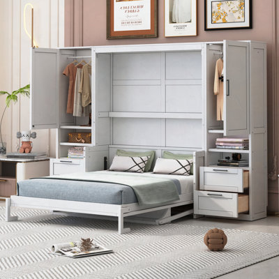 4 Drawers Murphy Bed With 2 Closet And Bookcase by Red Barrel Studio