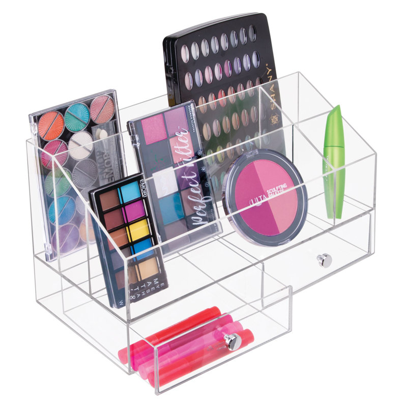 Clear Compact Acrylic Tiered Cosmetic Organizer with Drawers
