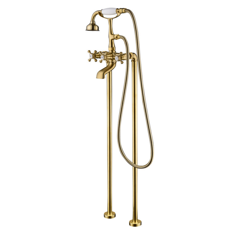 SevenFalls Floor Tub Spout with Diverter, Brushed Gold