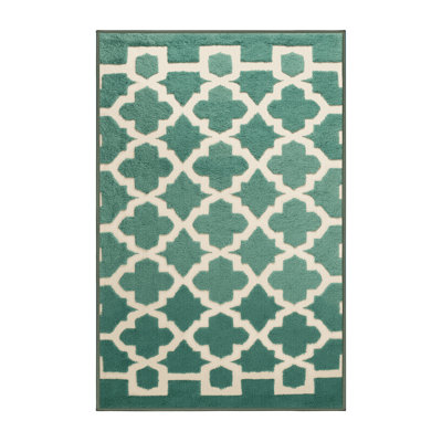 Machine Washable Trellis Green Area Rug
