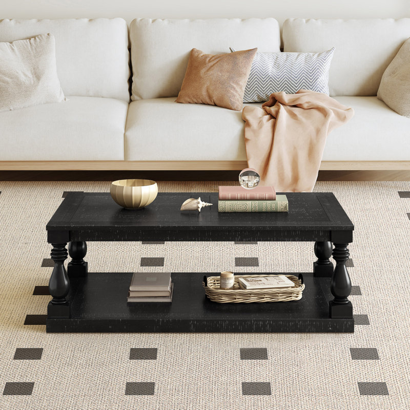 Vintage Coffee Table Featuring Artistic Vase Column Legs And Luxurious Pine Veneer For Timeless Charm,Suitable For Living Room, Study Room