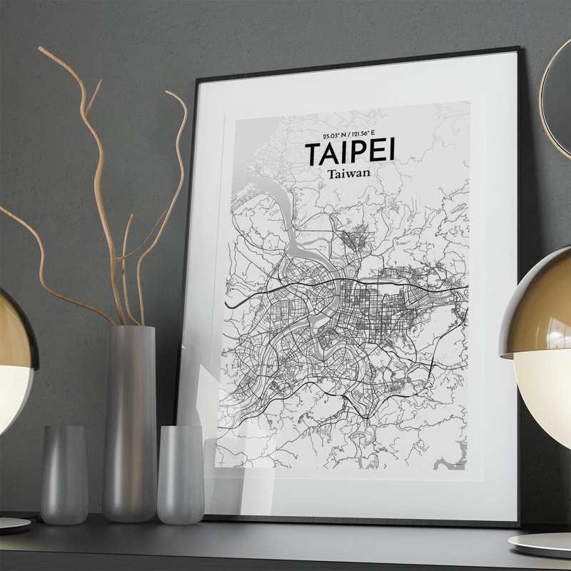 Taipei City Map In Tones - No Frame Print, 36cm H x 24cm W x 0.05cm D