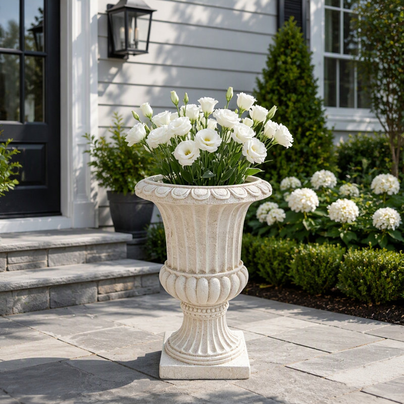 Pot à fleurs rétro en forme de pierre avec piédestal et urne en résine pour patio
