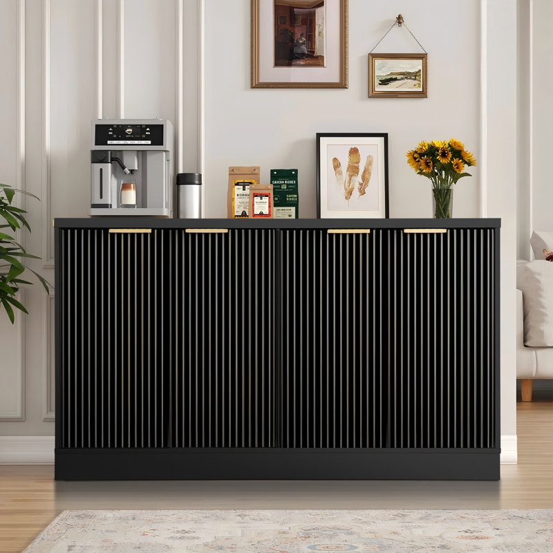 55.1" W Wood Sideboard With 4 Doors, Black