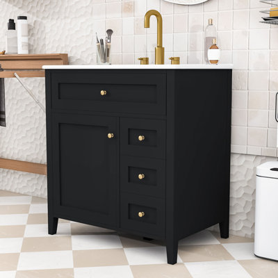 Meuble-lavabo 30 po avec lavabo, tablette et tiroirs en céramique