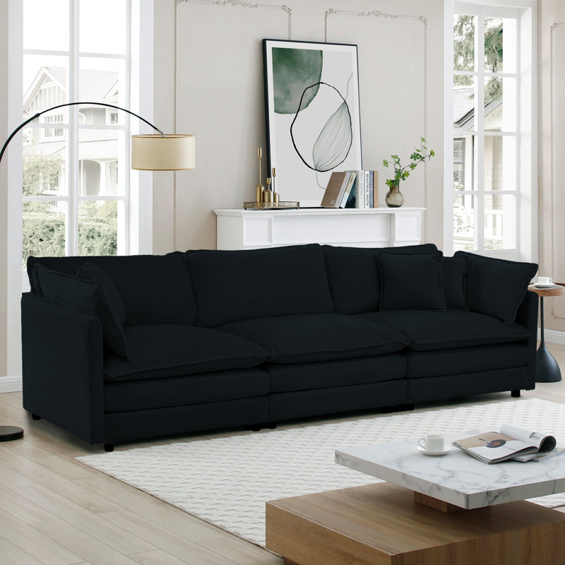 Chenille Cloud Canapé, canapé 4 places pour le salon , H 33 po x l 111,5 po x P 35 po, 3, Noir, noir, noir, noir