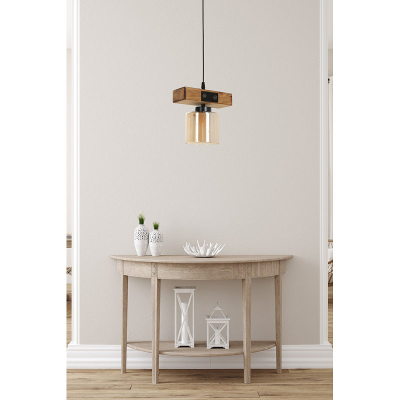 Luminaire suspendu cylindrique à 1 lumière Mattias, Brun clair