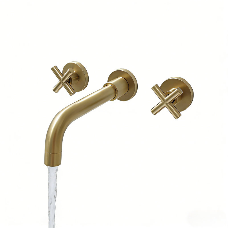 Double Handle Wall Mount Bathroom Faucet Brushed Gold