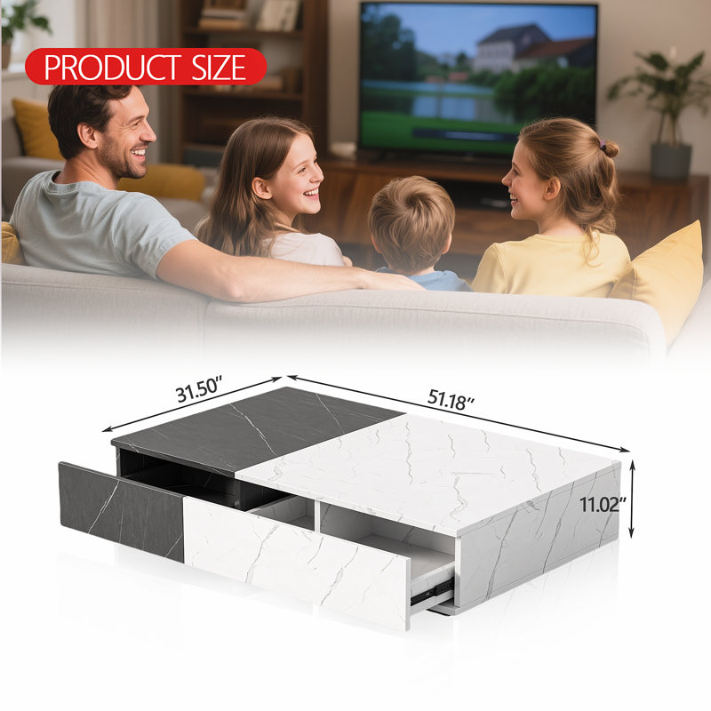 Black And White Contrasting Modern Coffee Table (dual Storage Compartments) : Fashionable Appearance + Practical Storage, Big Upgrade In Small Space