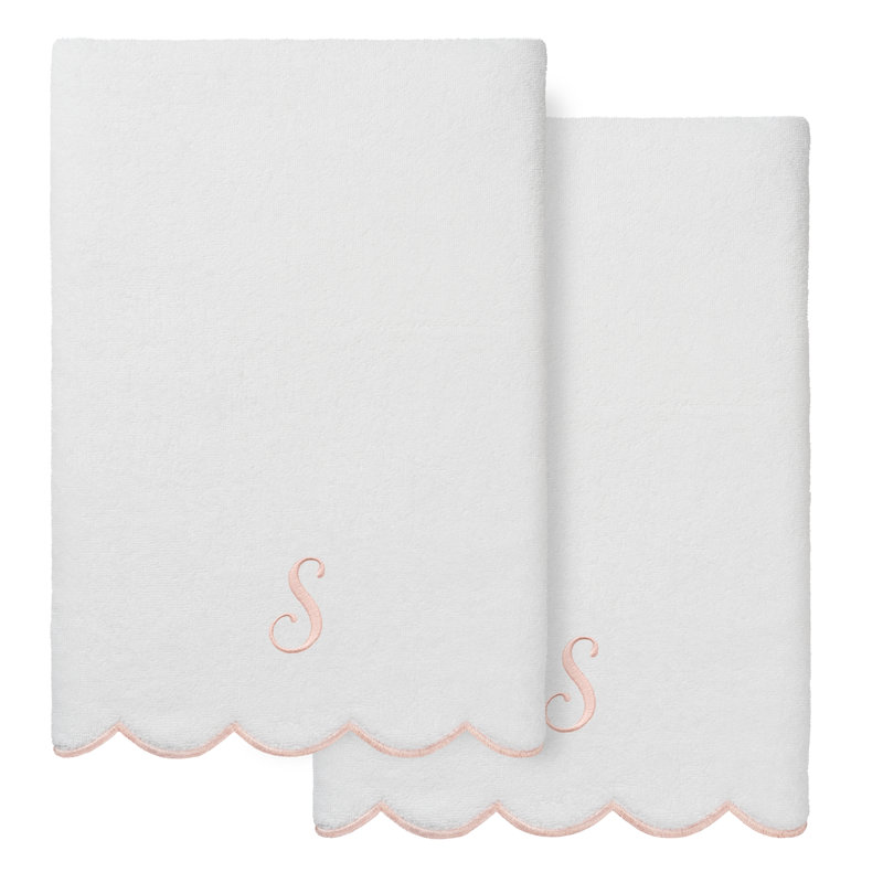 Ensemble de serviettes de bain personnalisées 100% coton turque 2 pièces Linum Home Textiles ADORNIA, S, Blanc / Rose