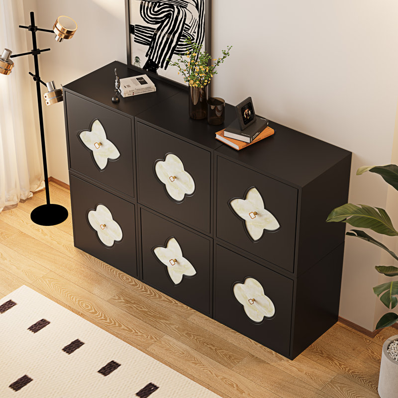 Modern Art Deco Sideboard, 6-Door Sideboards Accent Cabinet Modular Wooden Buffet With Storage, Black