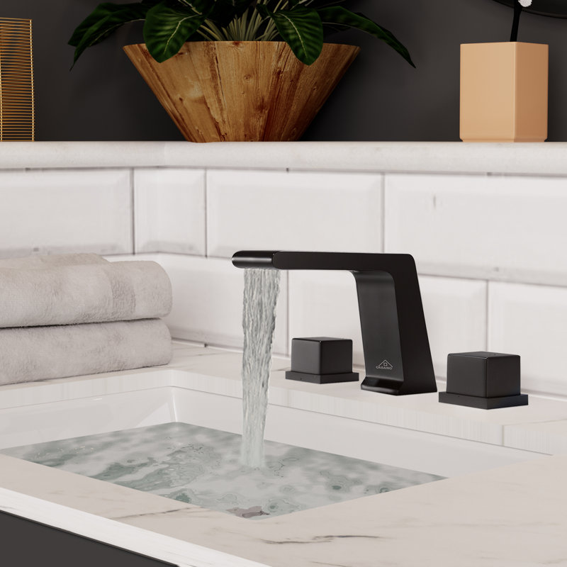 Widespread Faucet 2-Handle Bathroom Faucet with 3 Holes and Pop Drain, Matte Black