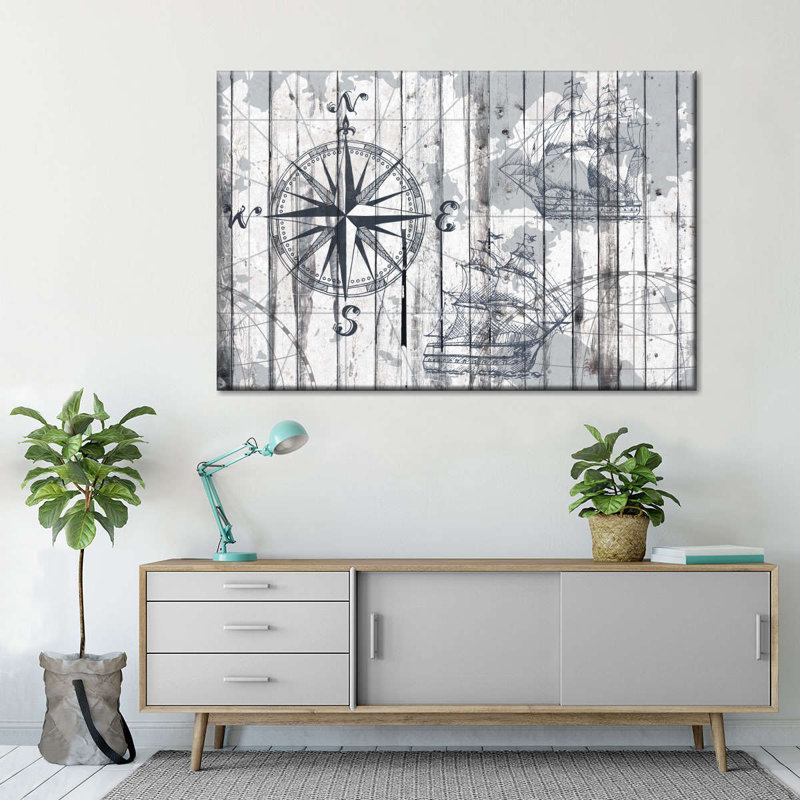 Boussole, reproduction sur toile, H 32 po x l 48 po x P 1,25 po