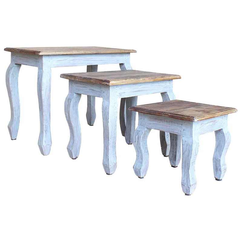 Nesting Table Set 3 Pieces Solid Mahogany Wood