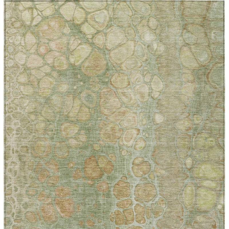 3' X 5' Artichoke Green And Beige Abstract Washable Indoor Outdoor Area Rug