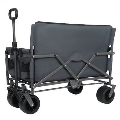 Chariot pliable convertible 3-en-1 avec banquette et rangement - Chariot utilitaire robuste de 500 lb, roues tout-terrain d'une capacité de 180 L pour le camping, la plage, les sports et le jardin