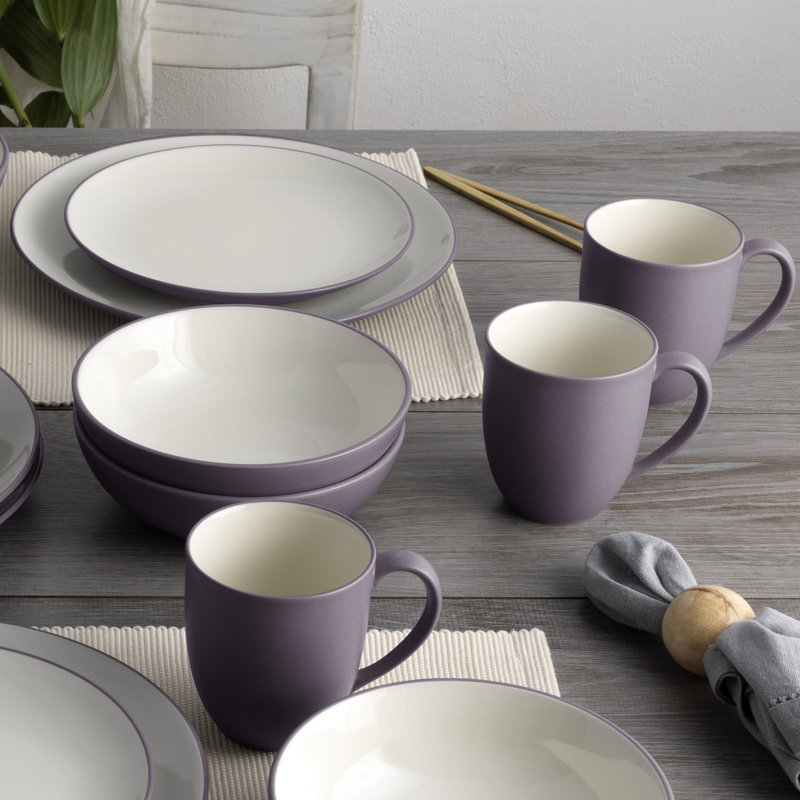 Plum and White Ceramic 16-Piece Square Dinnerware Set