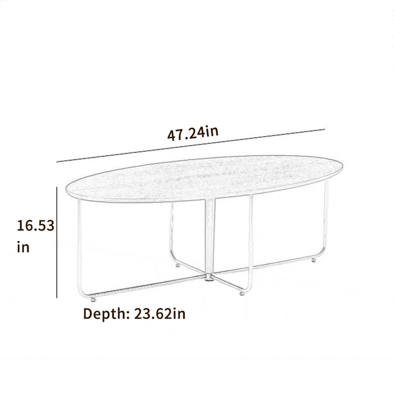 Table basse ovale en bois massif avec pieds en métal, Brun