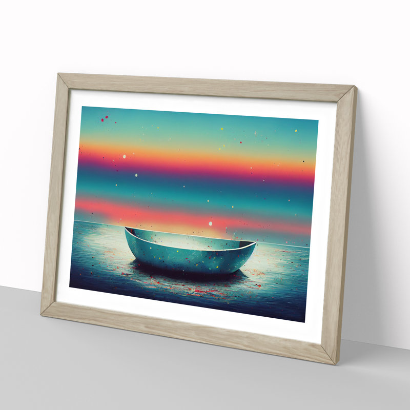 XH1022-6745X Paint Splatter Boat Vol.3 - Single Picture Frame Print, 46cm H x 64cm W x 2cm D, Oak