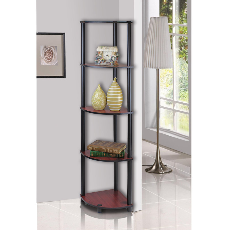 Corner Bookcase, Dark Cherry/Black