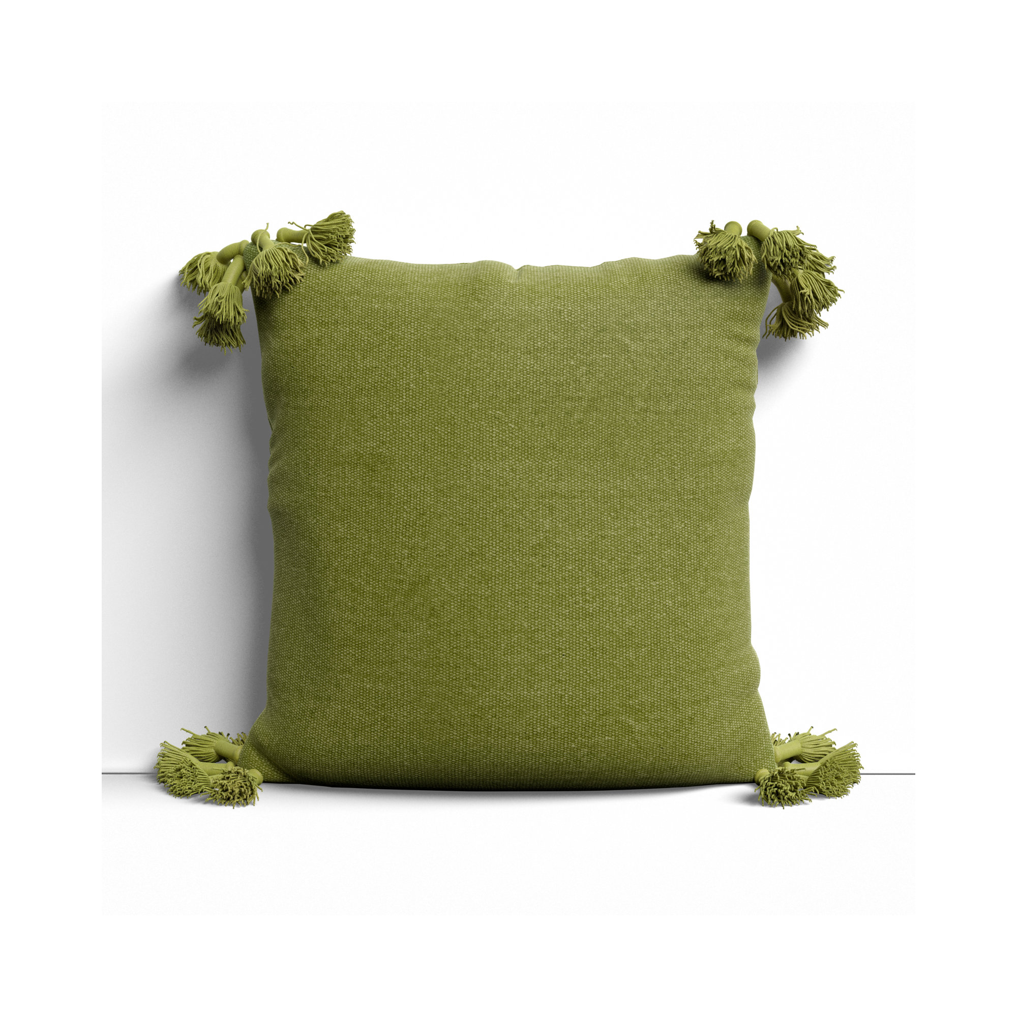 Almerton Tassels Cotton Throw Pillow, Green, Pillow Cover Only - No Insert