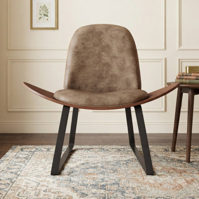 Faux Leather Upholstered Lounge Chair with Metal Sled Base