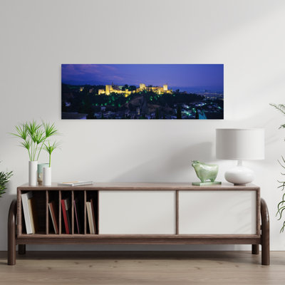 Palace Lit Up At Dusk, Alhambra, Granada, Andalusia, Spain Abstract Contemporary Architecture City Wall Art