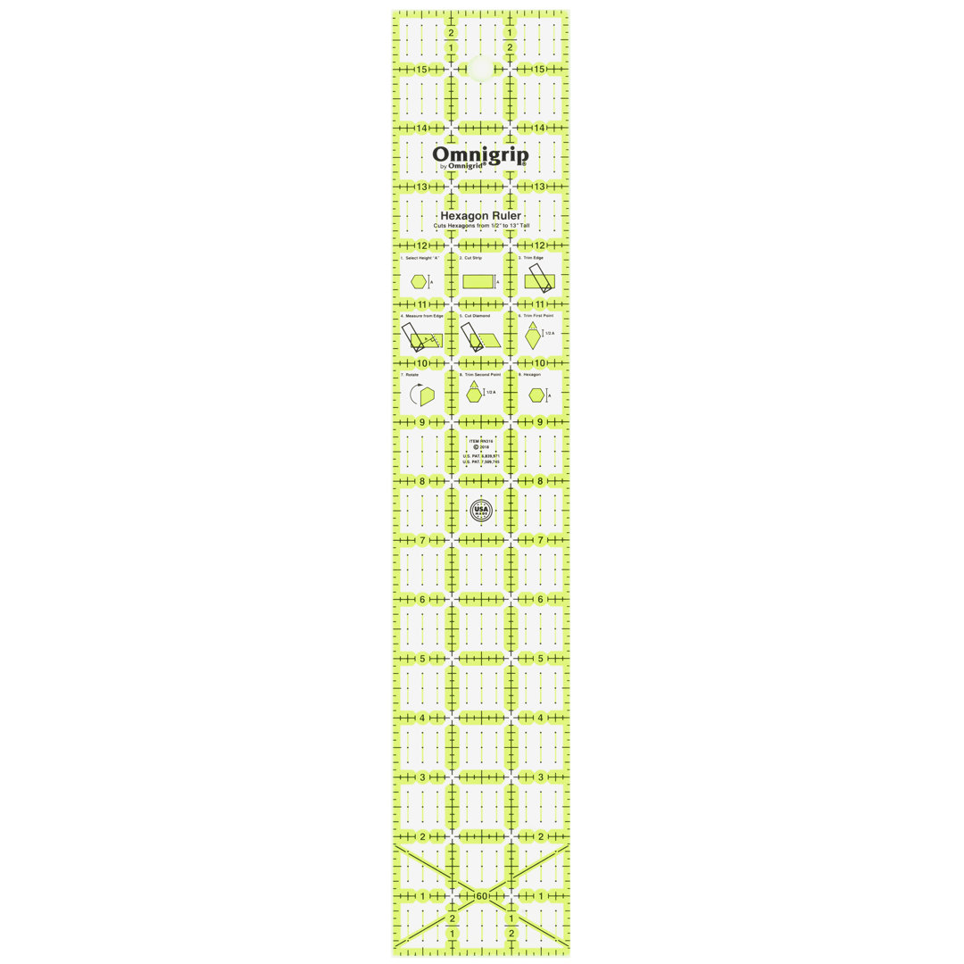 Omnigrip 3" x 16" Non-Slip Hexagon Quilting Ruler Omnigrid