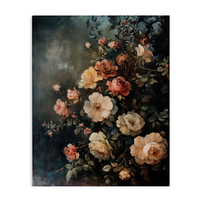 «Dark Rose Florals», art mural sur toile par Petal Prints Design, H 48 po x l 36 po
