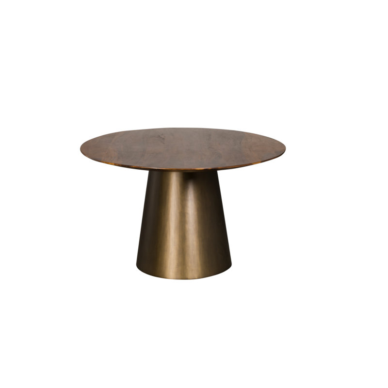 Edler Round Solid Wood Top Metal Base Dining Table