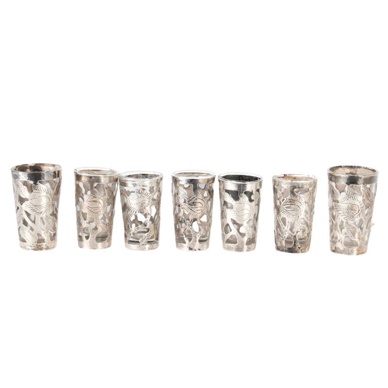 Taxco Mexican Sterline Silver Overlay Shot Glasses