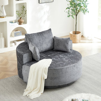 Fauteuil pivotant simple en mousse de polyester de 55 po L, canapé-lit moderne moelleux avec fonction pivotante à 360 degrés, convenant au salon, à la chambre à coucher, au salon et à la salle de projection