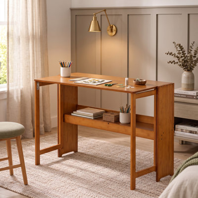 Bamboo Folding Office Desk - Space-Saving Computer Desk for Small Spaces, Bedroom, Dorm & Apartment (Walnut Brown)
