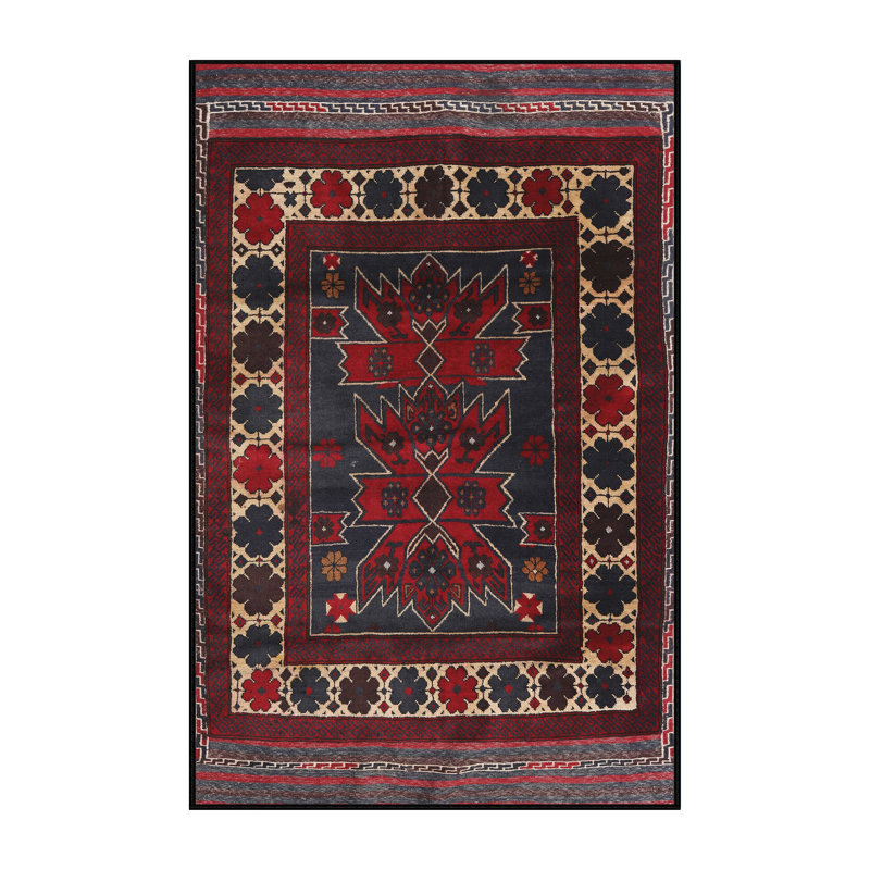 Tapis blanc / noir / bleu Southwestern, Rectangle 8 pi x 12 pi