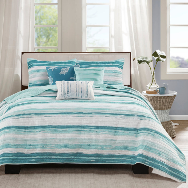 Ensemble de courtepointe 6 pièces avec coussins décoratifs turquoise