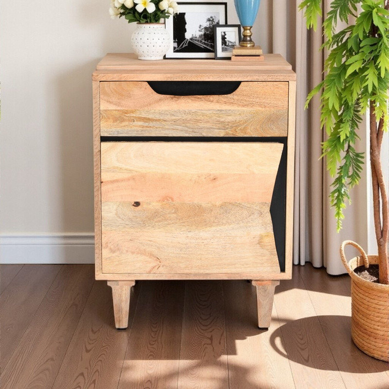 Table de chevet en bois de manguier massif avec tiroir et armoire