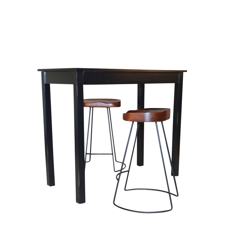 Tavern Pub Bar With 2 Counter Stools, Antique Black/Chestnut
