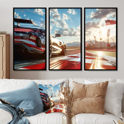Sports Car At The Track - Race Tracks Wall Art Print Set