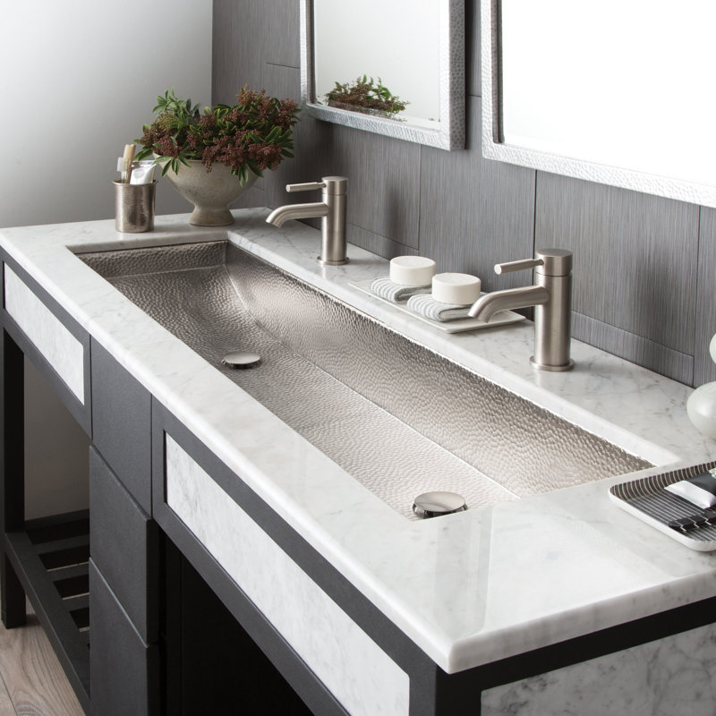 Lavabo de salle de bain rectangulaire Trough, Nickel brossé