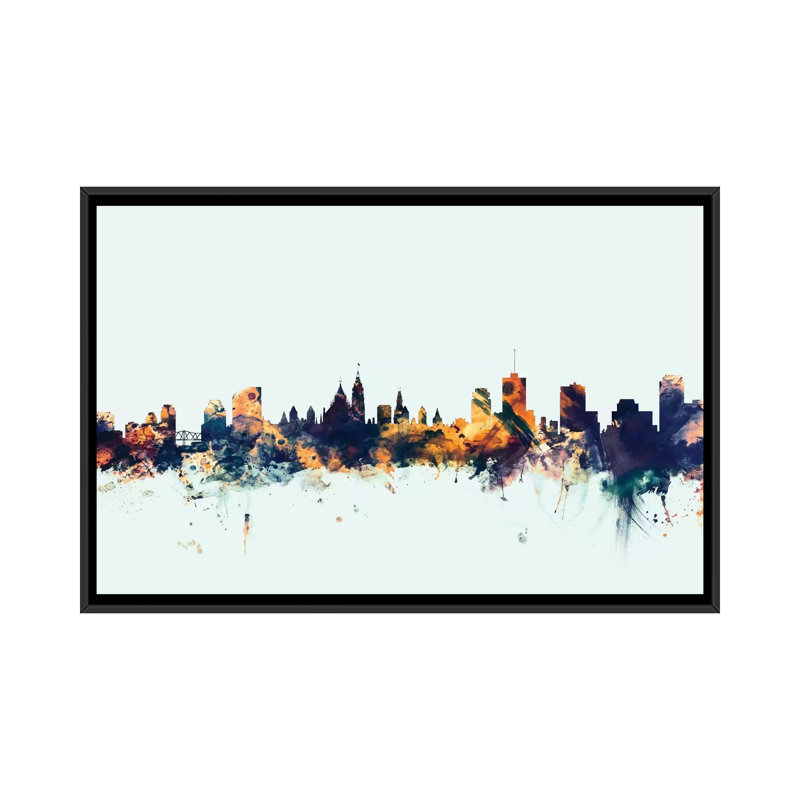 Skyline Series: Ottawa, Canada, impression sur toile tendue en bleu, H 18 po x l 26 po x P 1,5 po, Toile avec cadre noir