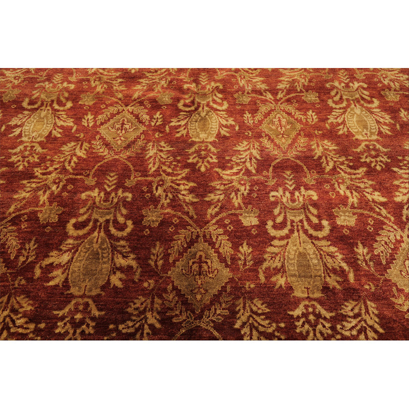Tapis Agra transitionnel en laine noué à la main, plusieurs tailles, orange brûlé et or, Rectangle 9'10" x 7'11"