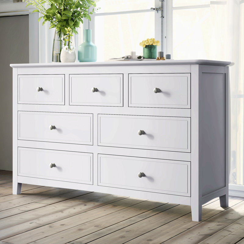 Commode 7 tiroirs en bois massif blanc