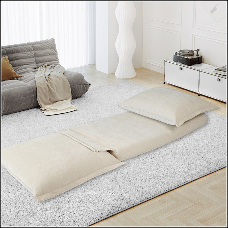 Convertible Flip Chair: Floor Sofabed With Adjustable Backrest And Pillows For Compact Living Spaces - Beige, Beige Fabric
