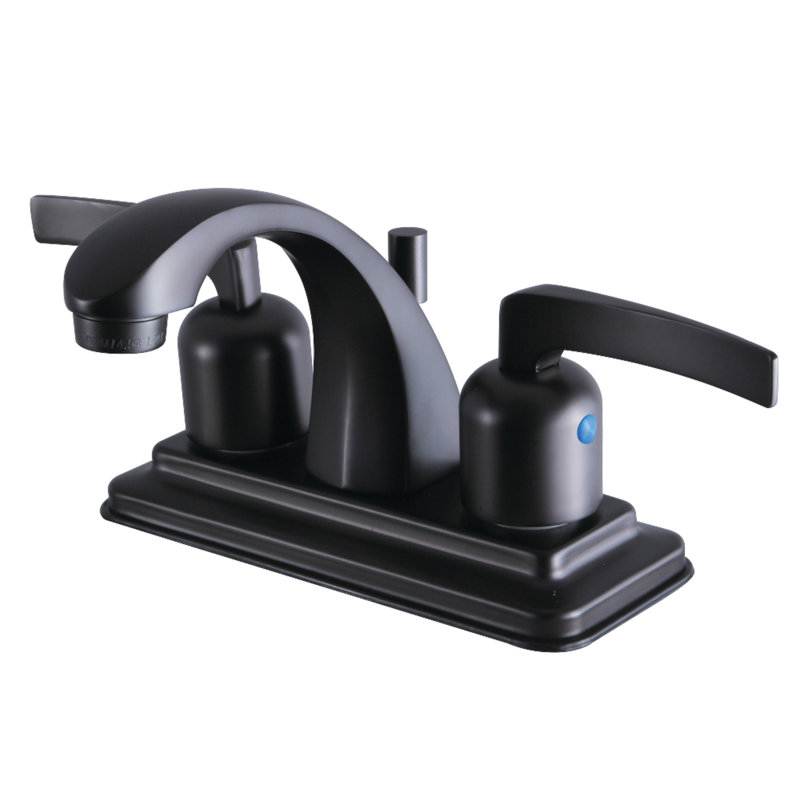 Kingston Brass Concord Two-Handle 3-Hole Deck Mount 4" Centerset Bathroom Faucet with Pop-Up, Matte Black, Lever 2