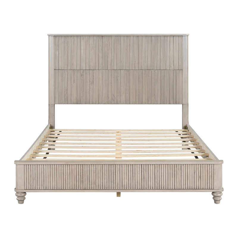 Structure de lit robuste en bois massif avec tête de lit élégante pour une utilisation à long terme, Beige, Grand lit