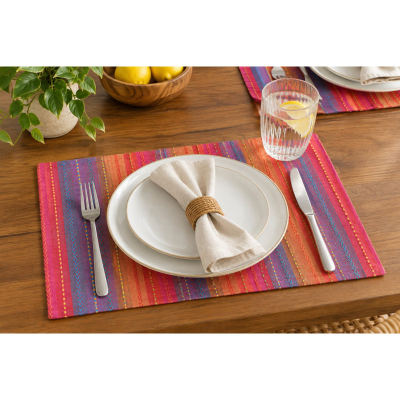 Ensembles de table Phoenix Stripe 100 % coton, ensemble de 4, rouge, Red