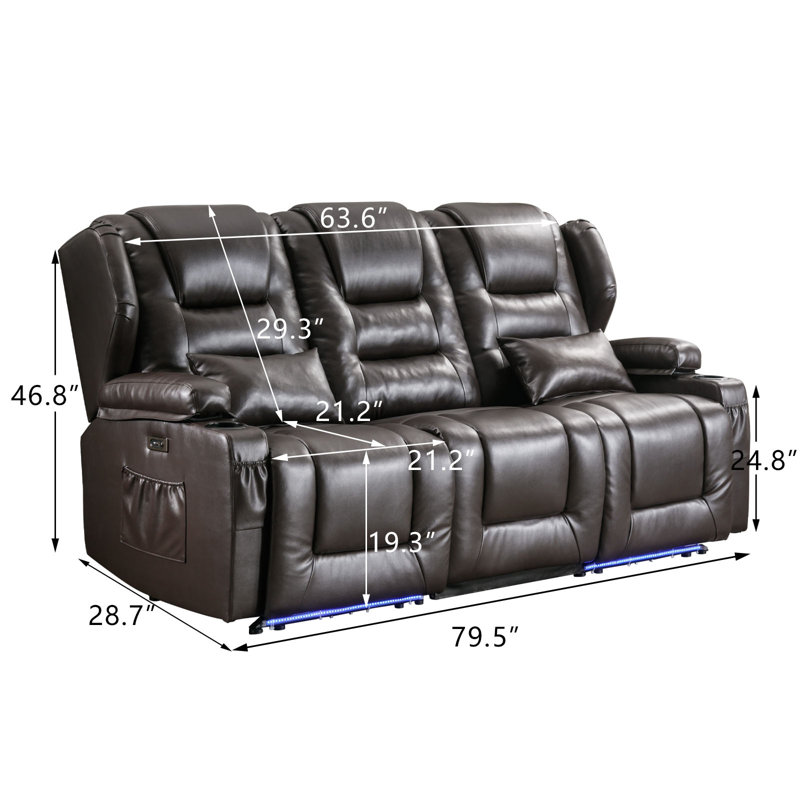 Kymberlee 79.5'' Faux Leather Power Reclining Sofa, Brown Faux Leather