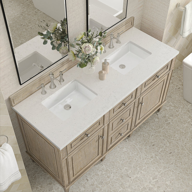 Lorelai 60'' Double Bathroom Vanity with Top, Lime Delight, Whitewashed Oak, 8" Widespread