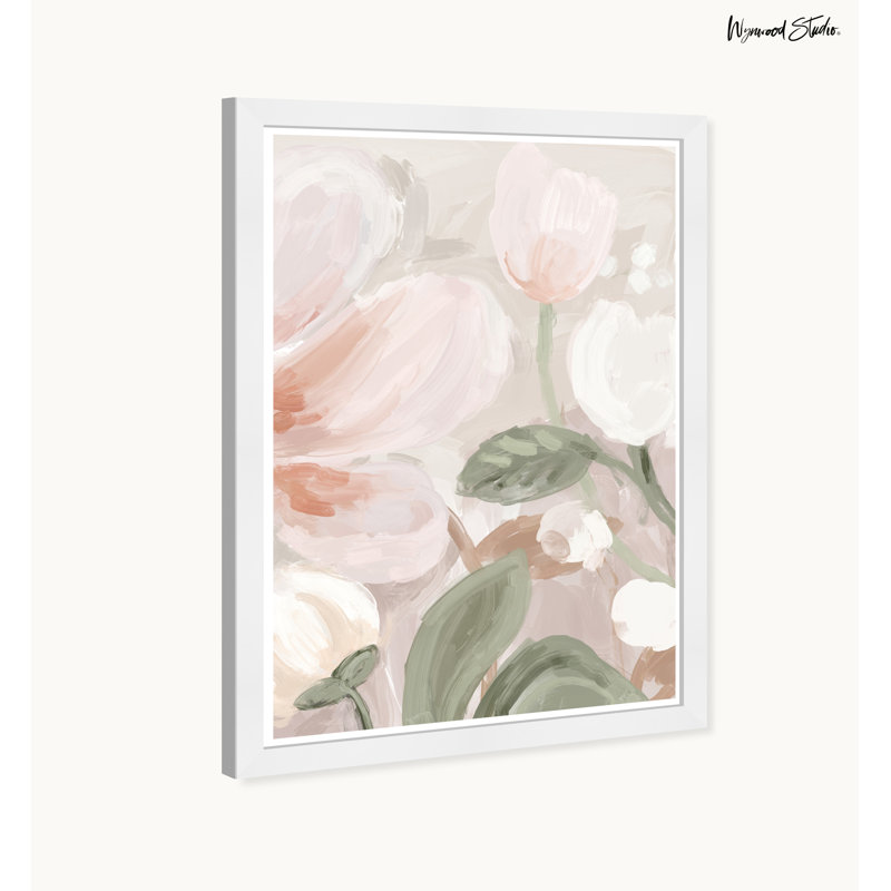 Soft Petals Abstract Floral Canvas Print in White Frame